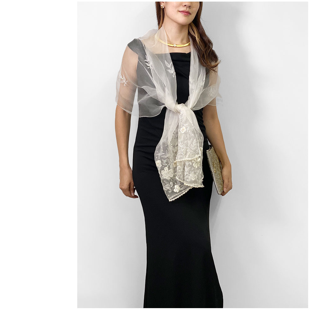 InDream シルク オーガンジー ストール 結婚式 パーティー フォーマル シルク 白/黒 春夏 30代 40代 50代 60代