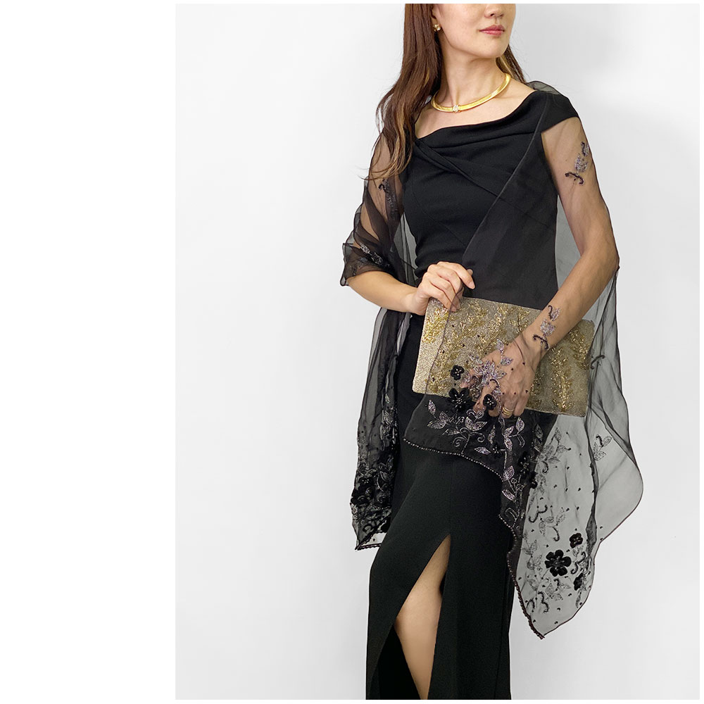 InDream シルク オーガンジー ストール 結婚式 パーティー フォーマル シルク 白/黒 春夏 30代 40代 50代 60代