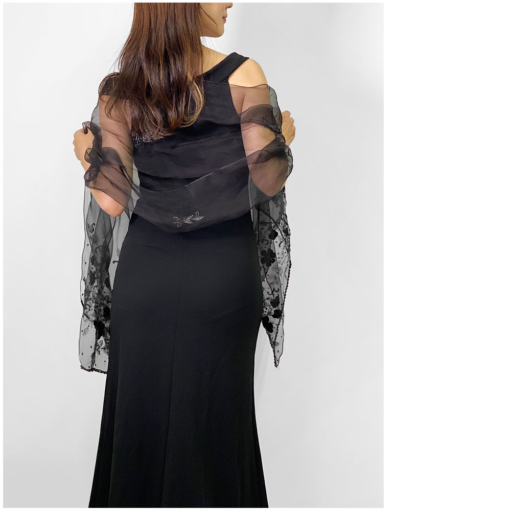 InDream シルク オーガンジー ストール 結婚式 パーティー フォーマル シルク 白/黒 春夏 30代 40代 50代 60代