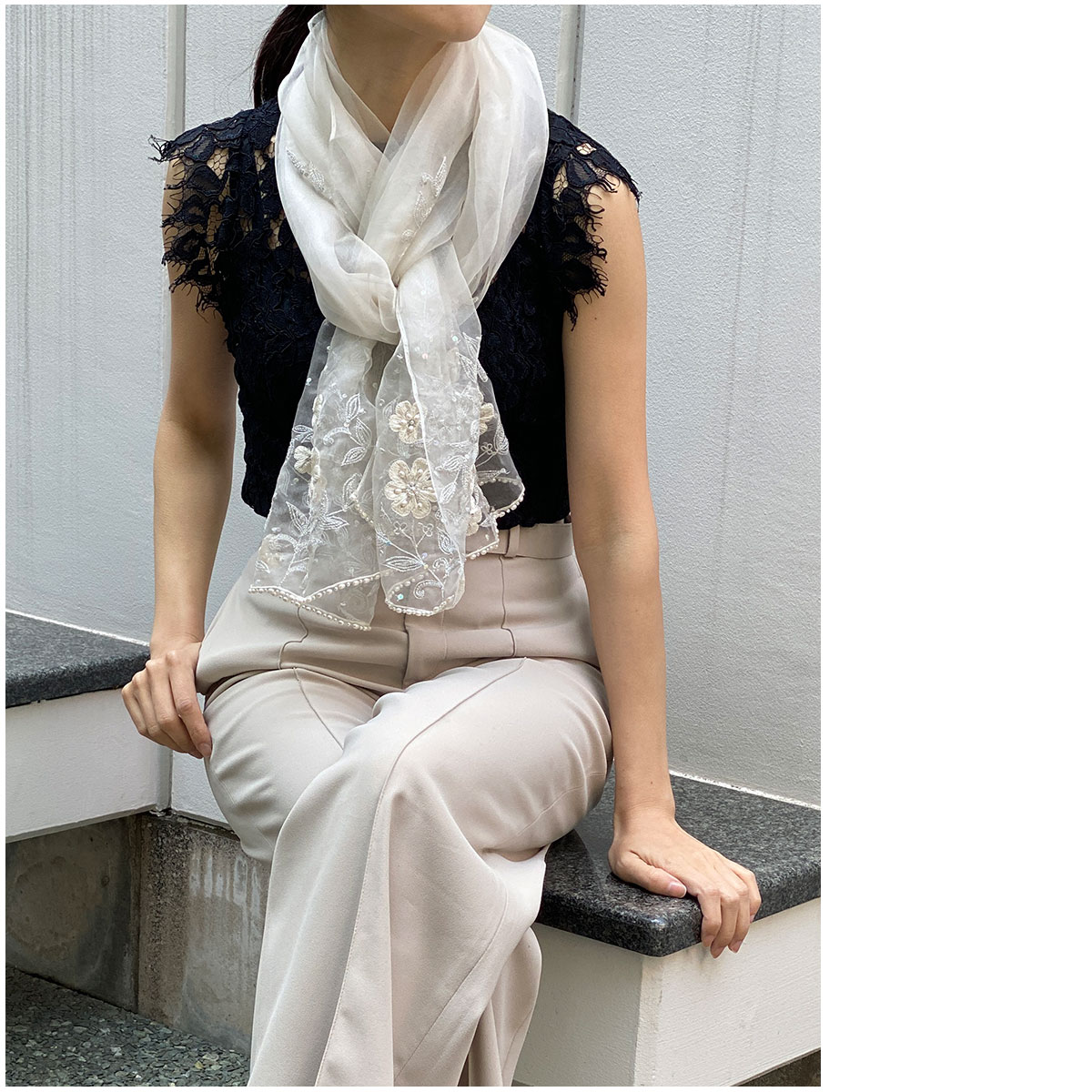 InDream シルク オーガンジー ストール 結婚式 パーティー フォーマル シルク 白/黒 春夏 30代 40代 50代 60代