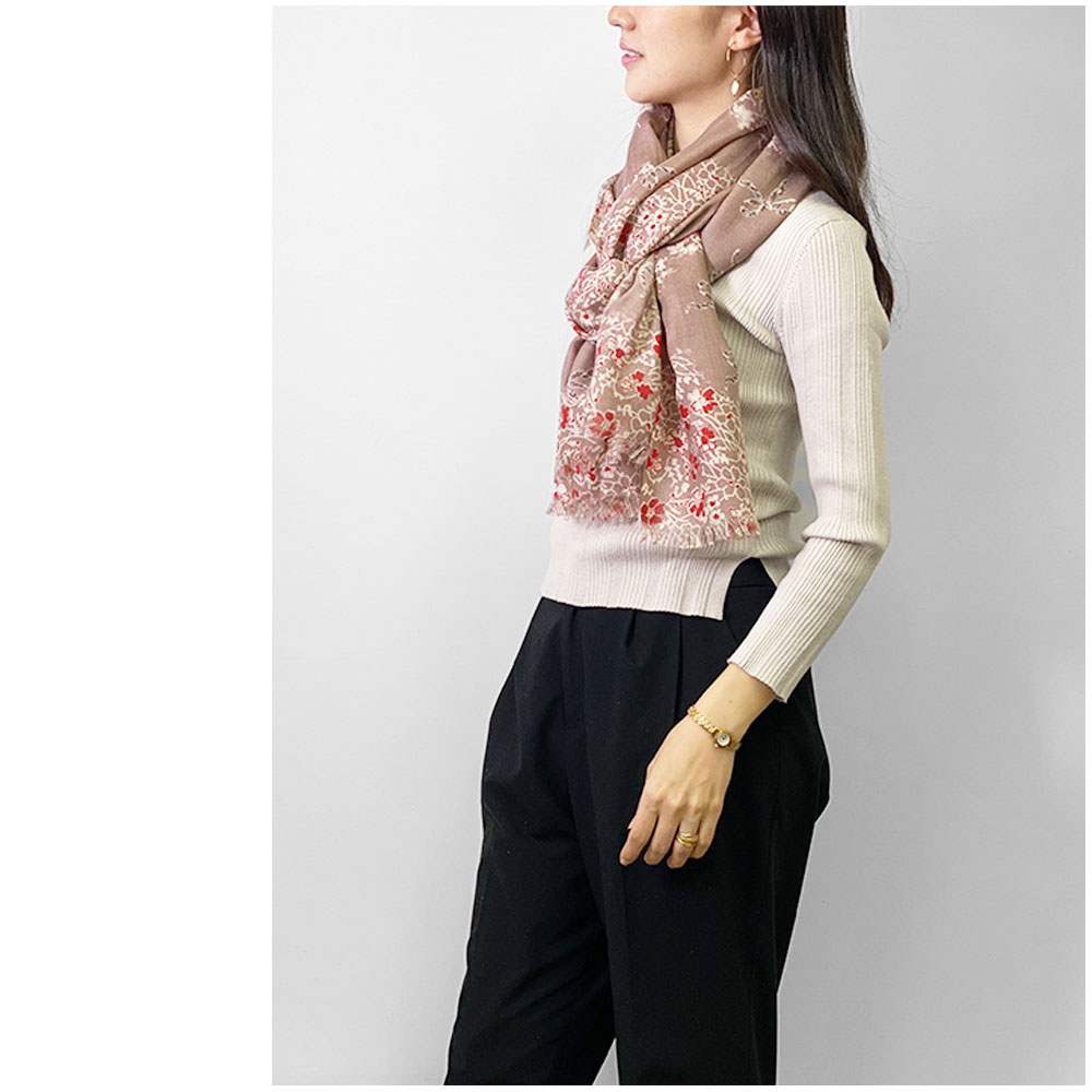 PASHMA パシュマ ストール プ リント シルクカシミヤ ベージュ 春夏 クリスマス ギフト おしゃれ 誕生日 プレゼント 50代 60代 70代 80代