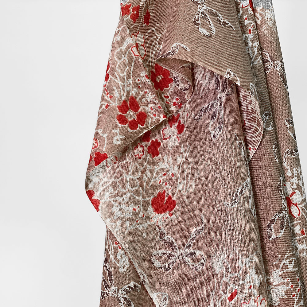 PASHMA パシュマ ストール プ リント シルクカシミヤ ベージュ 春夏 クリスマス ギフト おしゃれ 誕生日 プレゼント 50代 60代 70代 80代