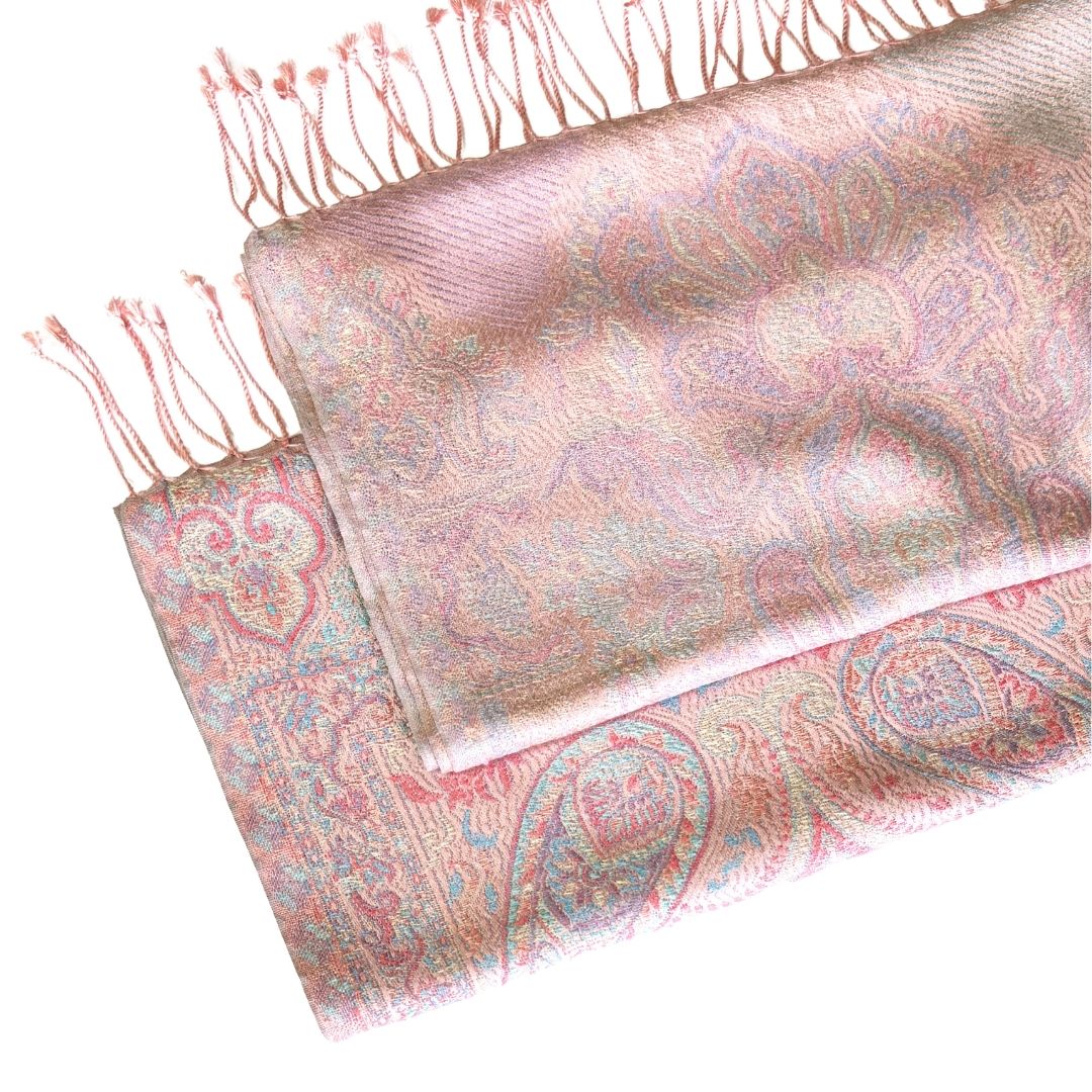 InDream ペイズリー柄 シルク ストール 小判 ［36cmx170cm］  ピンク 春 秋 冬 誕生日 プレゼント 母の日 ギフト 50代 60代 70代 80代 おしゃれ ひざ掛け メンズ マフラー 女性