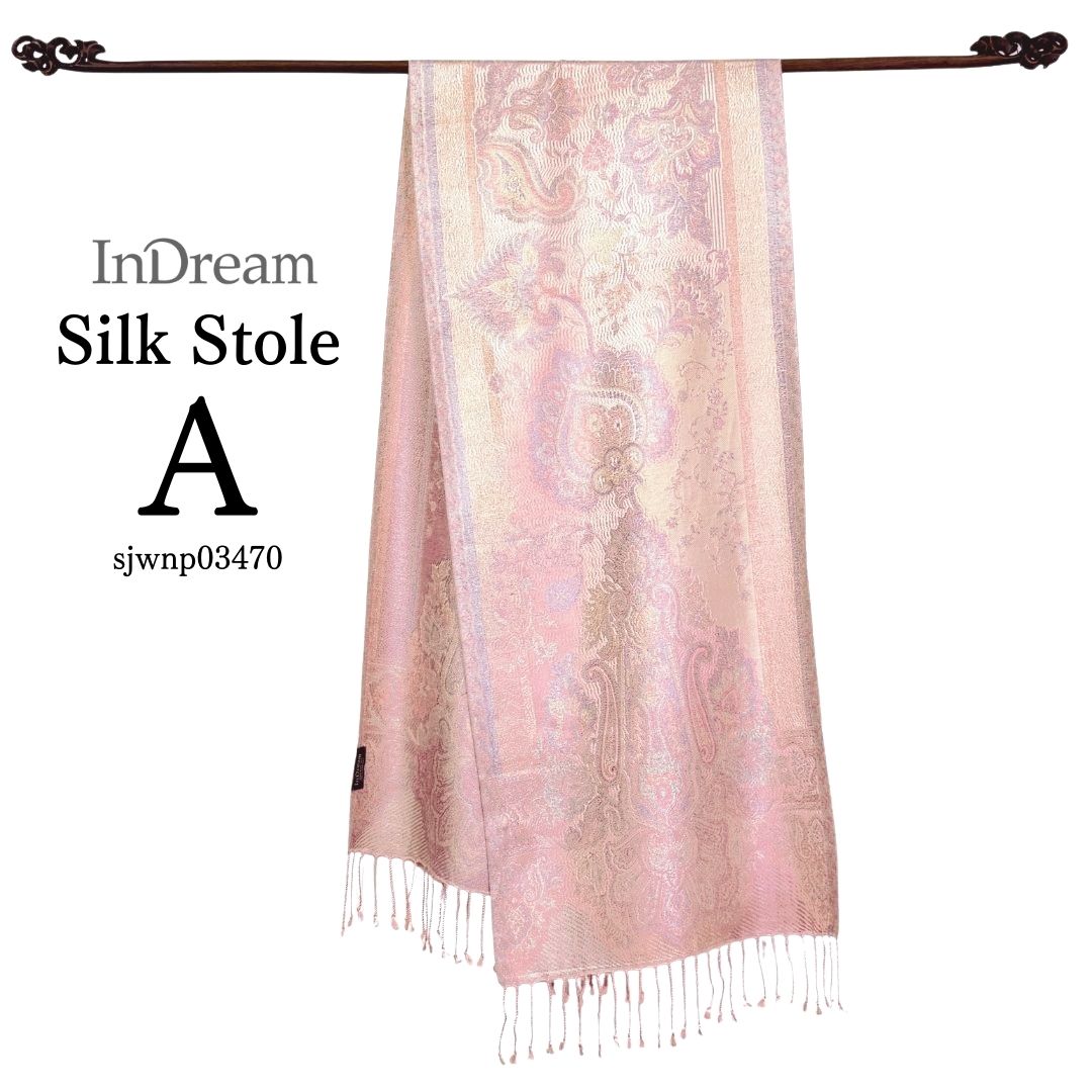 InDream ペイズリー柄 シルク ストール 小判 ［36cmx170cm］  ピンク 春 秋 冬 誕生日 プレゼント 母の日 ギフト 50代 60代 70代 80代 おしゃれ ひざ掛け メンズ マフラー 女性