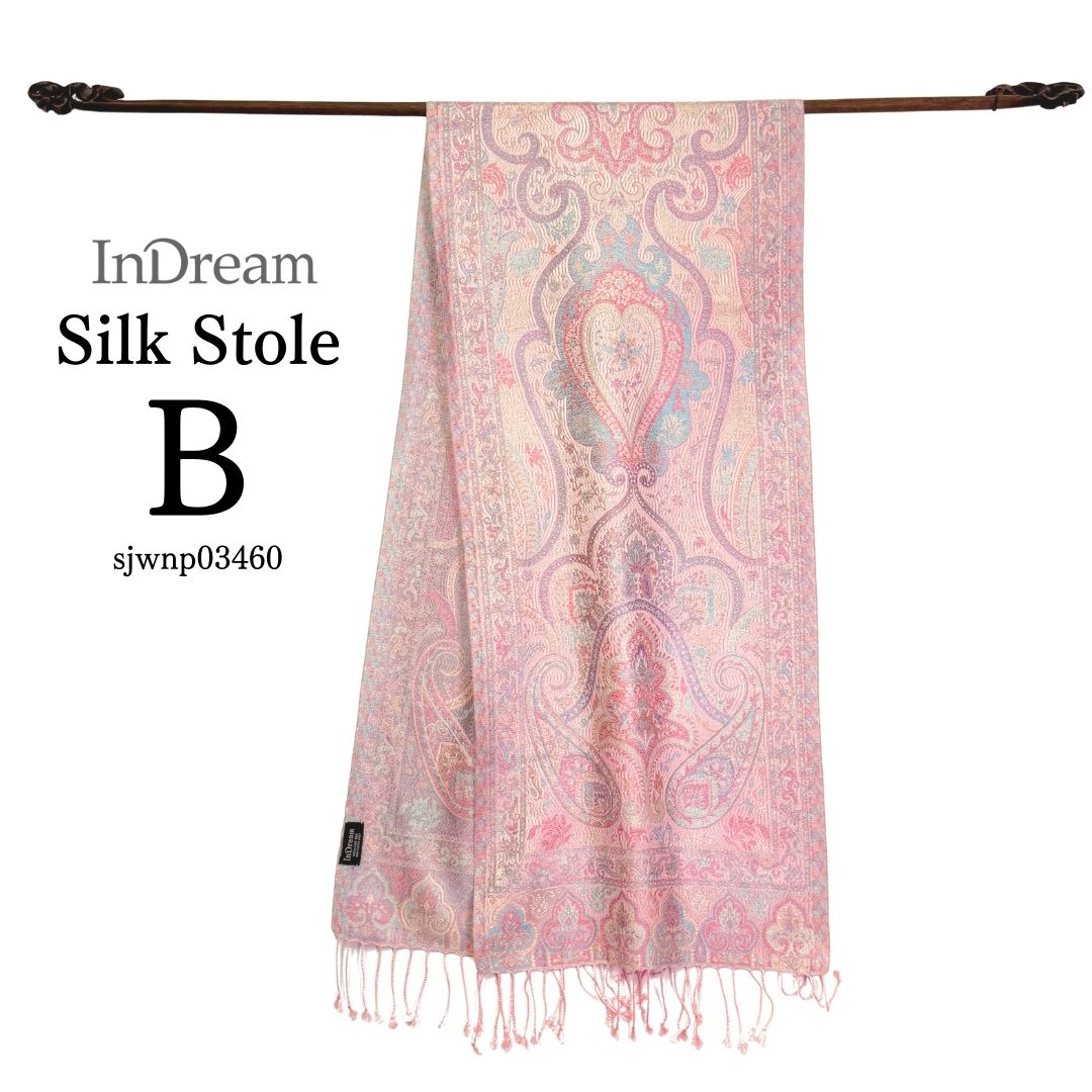 InDream ペイズリー柄 シルク ストール 小判 ［36cmx170cm］  ピンク 春 秋 冬 誕生日 プレゼント 母の日 ギフト 50代 60代 70代 80代 おしゃれ ひざ掛け メンズ マフラー 女性