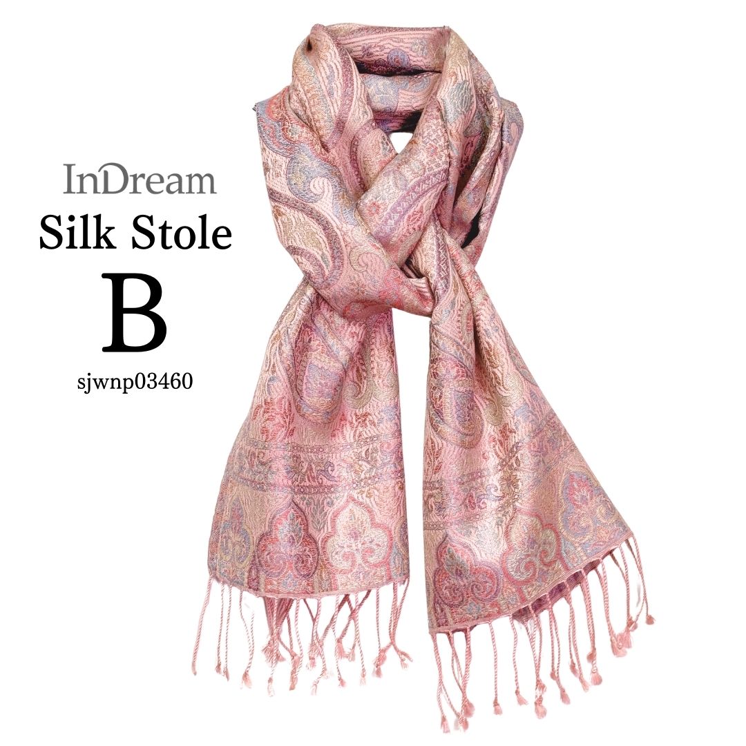InDream ペイズリー柄 シルク ストール 小判 ［36cmx170cm］  ピンク 春 秋 冬 誕生日 プレゼント 母の日 ギフト 50代 60代 70代 80代 おしゃれ ひざ掛け メンズ マフラー 女性