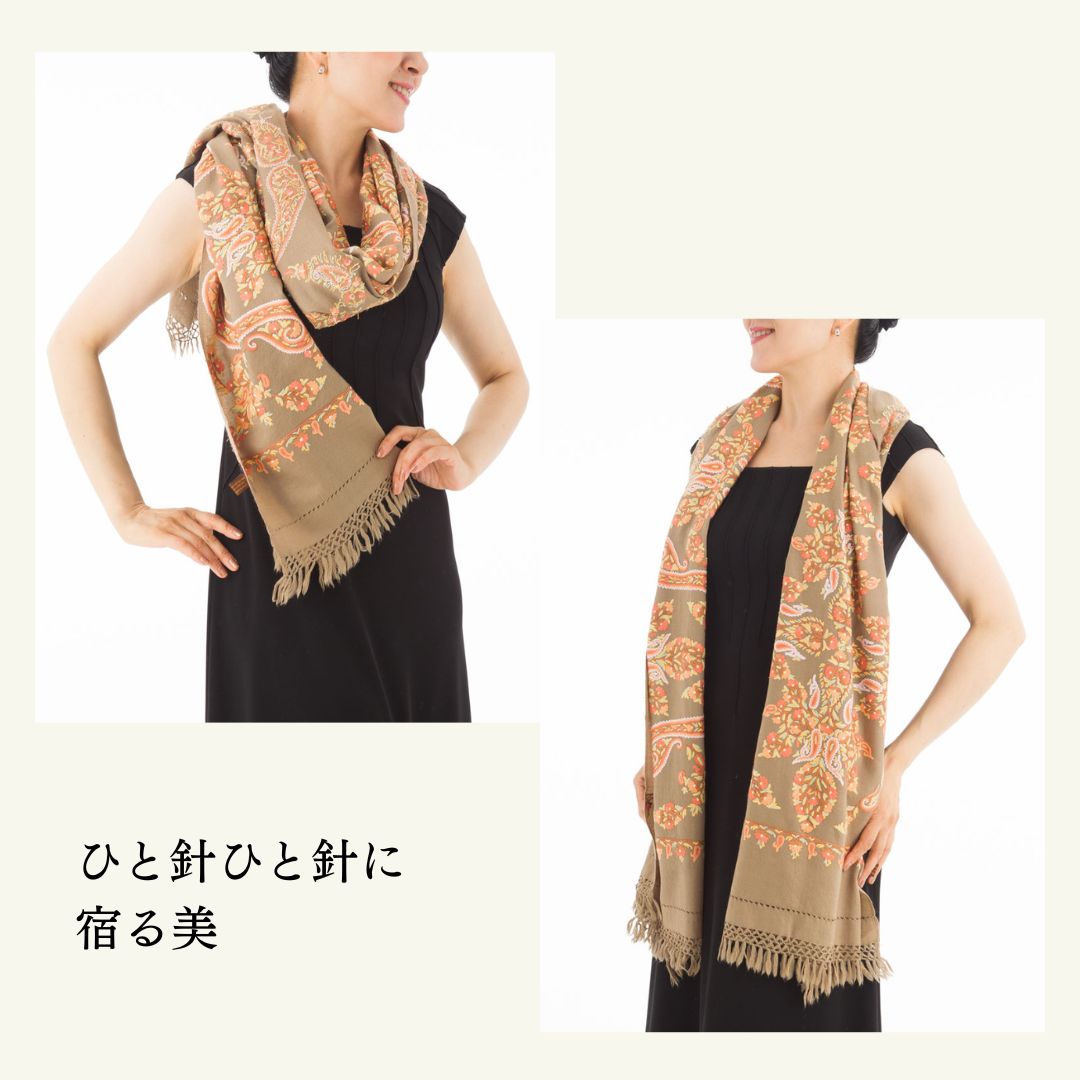InDream アーリ刺繍ストール ベージュ 大判 母の日 ギフト おしゃれ 誕生日 プレゼント 着物ショール レディース 50代 60代 70代 80代