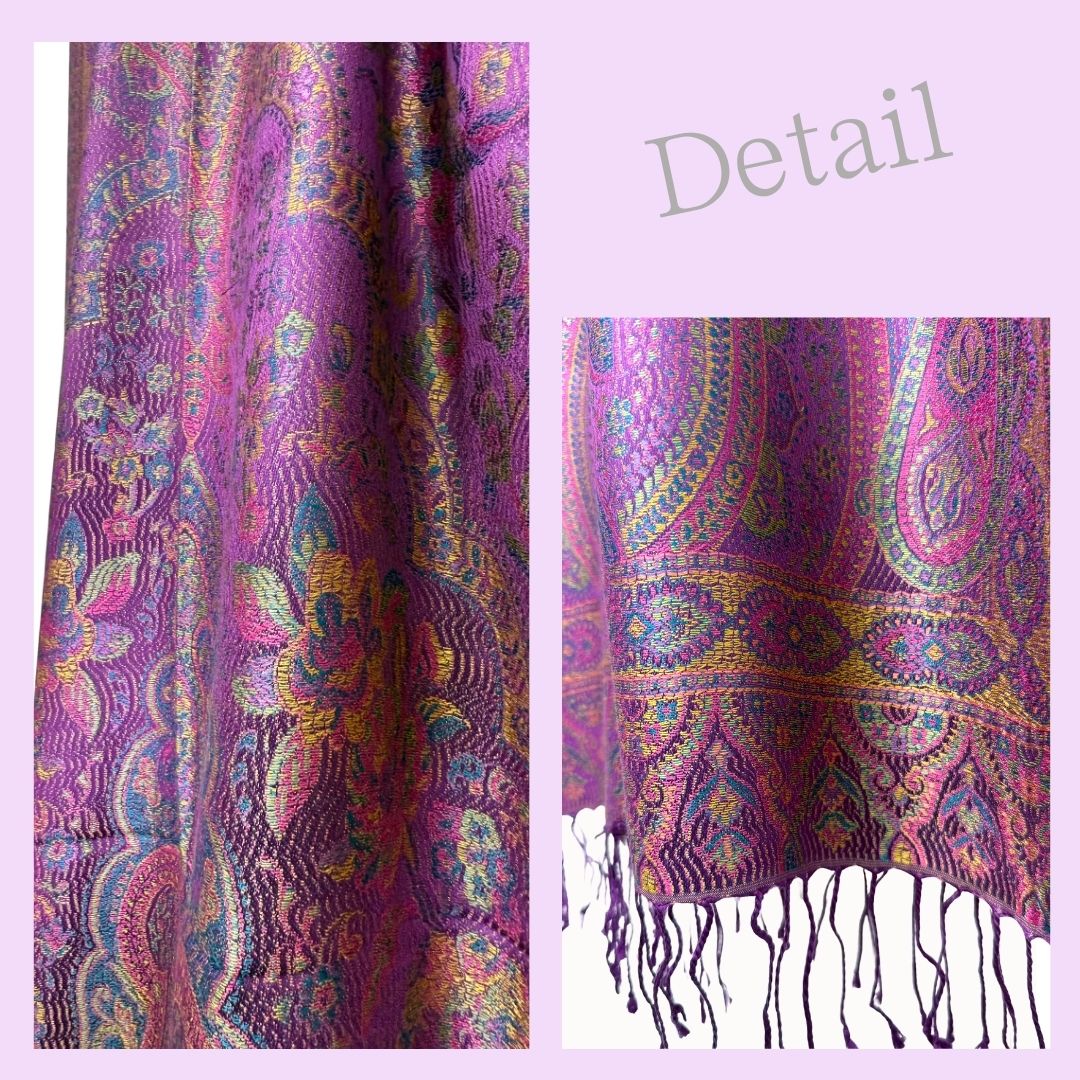 InDream ペイズリー柄 シルク ストール 中判 55cmx180cm スカーフ 大判 紫 パープル 春夏 大判 マフラー クリスマス ギフト おしゃれ 誕生日 プレゼント 50代 60代 70代 80代