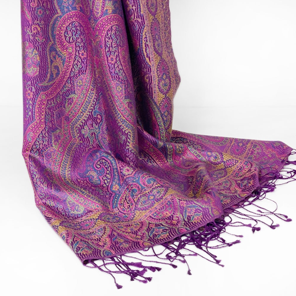 InDream ペイズリー柄 シルク ストール 中判 55cmx180cm スカーフ 大判 紫 パープル 春夏 大判 マフラー クリスマス ギフト おしゃれ 誕生日 プレゼント 50代 60代 70代 80代