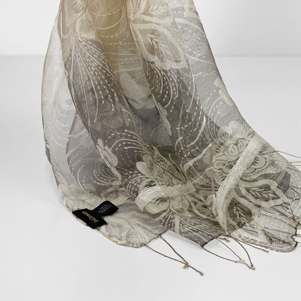 InDream シルク ストール フラワープリント ベージュ お祝い カジュアル パーティー 春夏 30代 40代 50代 60代