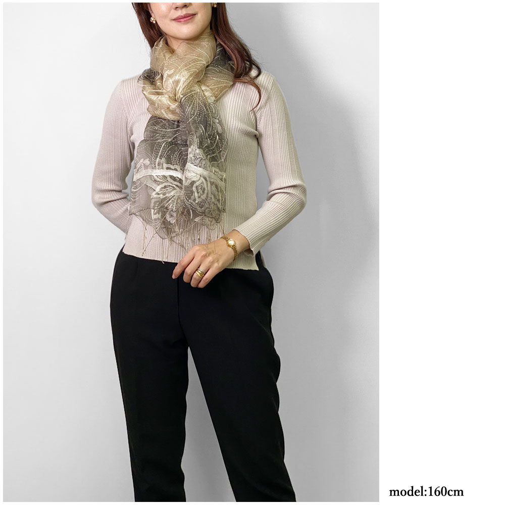 InDream シルク ストール フラワープリント ベージュ お祝い カジュアル パーティー 春夏 30代 40代 50代 60代