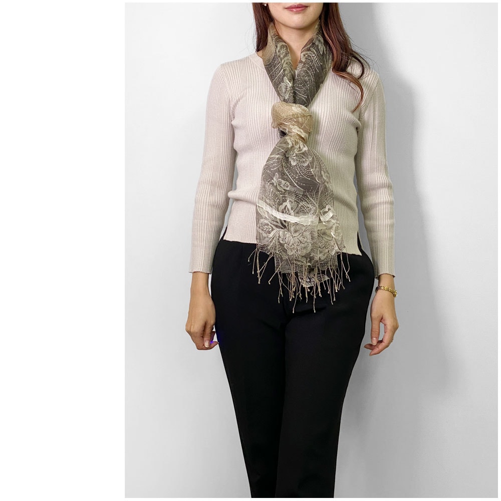 InDream シルク ストール フラワープリント ベージュ お祝い カジュアル パーティー 春夏 30代 40代 50代 60代