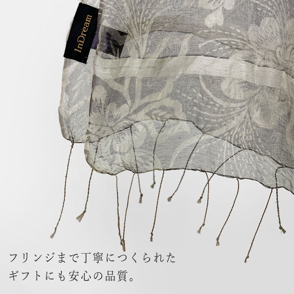 InDream シルク ストール フラワープリント ベージュ お祝い カジュアル パーティー 春夏 30代 40代 50代 60代