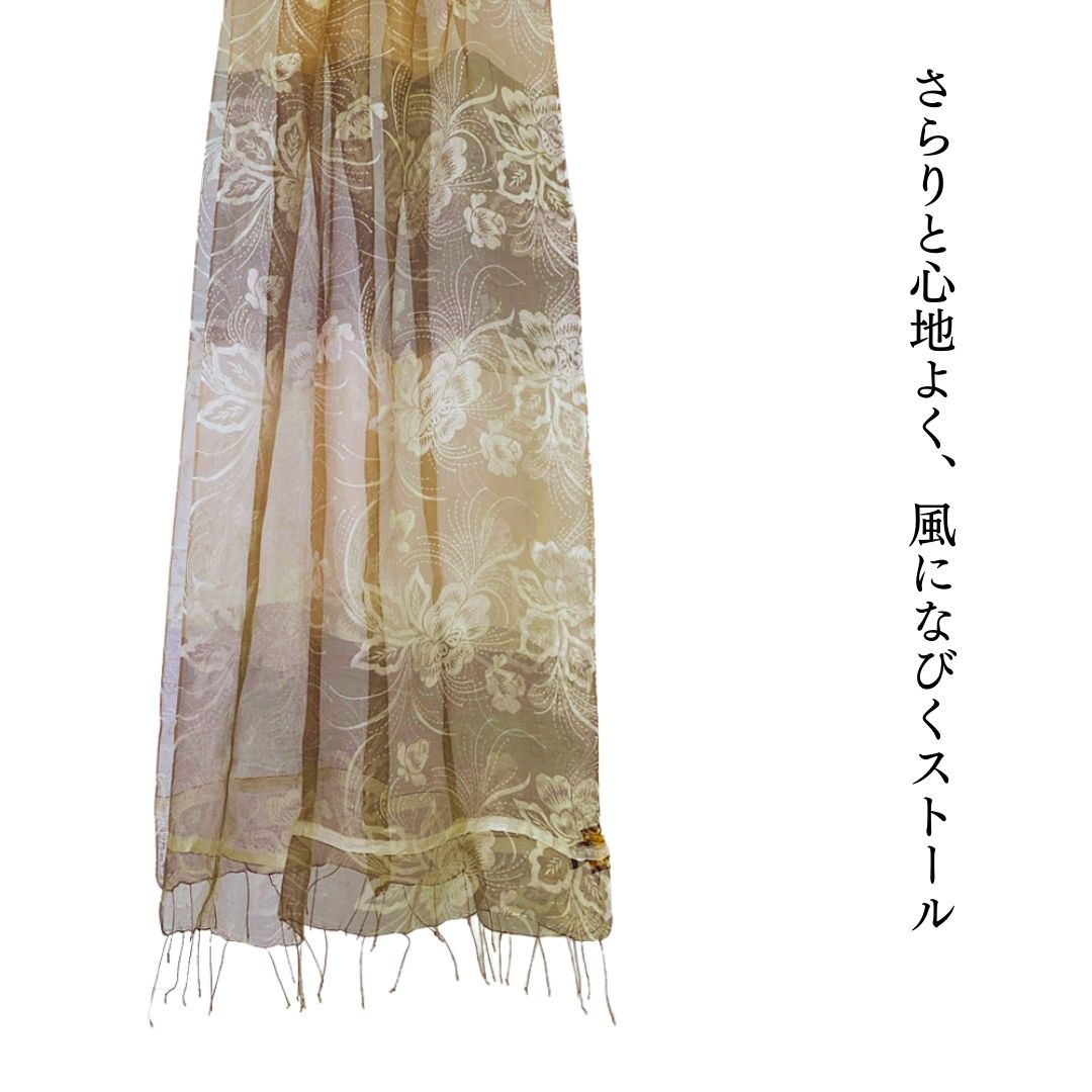 InDream シルク ストール プリントベージュ 冷房対策 紫外線対策 ギフト 誕生日 プレゼント 古希 喜寿 傘寿 米寿 お祝い人気 結婚式 ストール パーティー  春ストール  女性 春 夏 秋 冬 おしゃれ