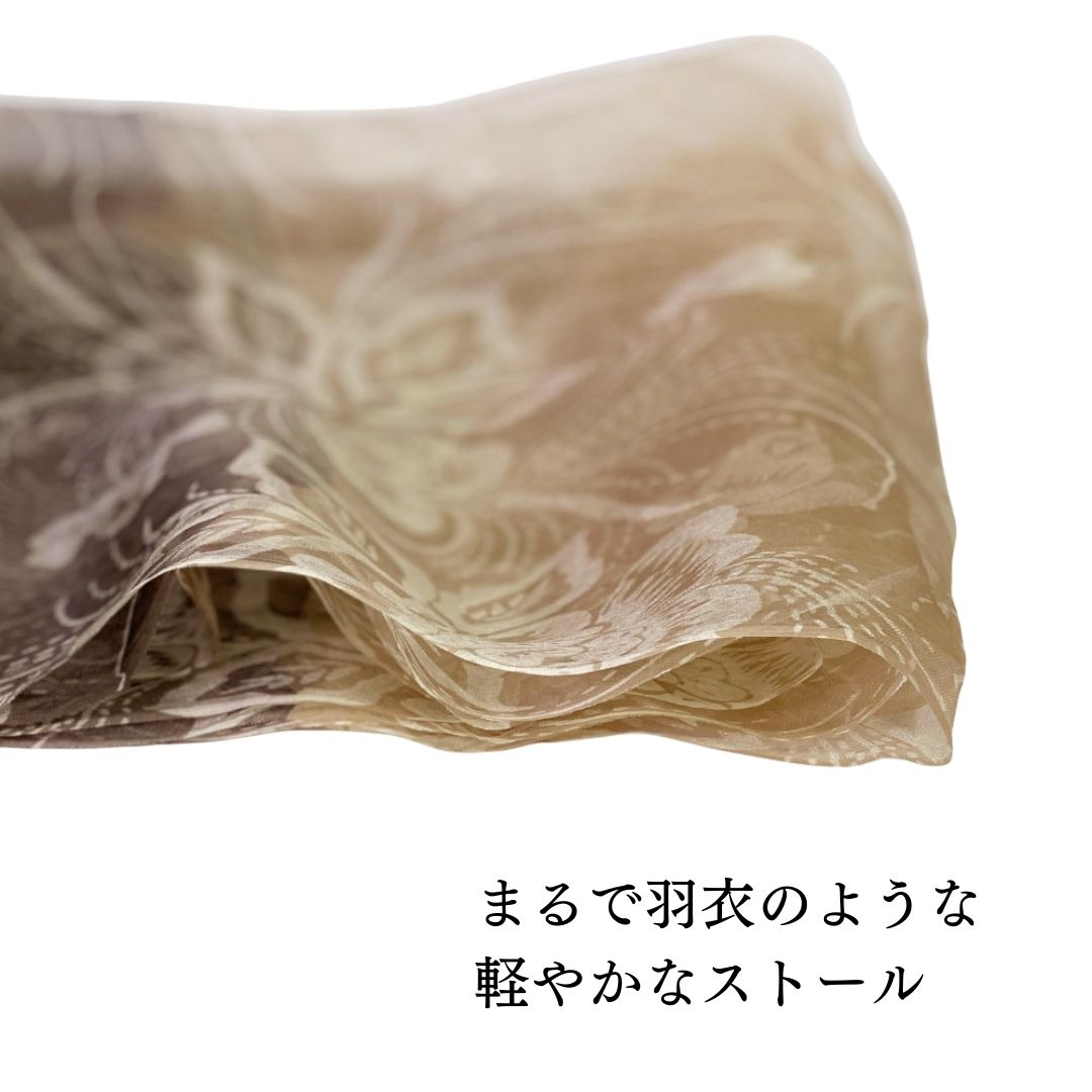 InDream シルク ストール プリントベージュ 冷房対策 紫外線対策 ギフト 誕生日 プレゼント 古希 喜寿 傘寿 米寿 お祝い人気 結婚式 ストール パーティー  春ストール  女性 春 夏 秋 冬 おしゃれ