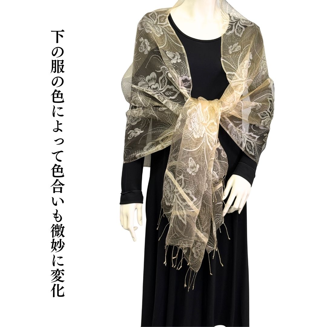 InDream シルク ストール プリントベージュ 冷房対策 紫外線対策 ギフト 誕生日 プレゼント 古希 喜寿 傘寿 米寿 お祝い人気 結婚式 ストール パーティー  春ストール  女性 春 夏 秋 冬 おしゃれ