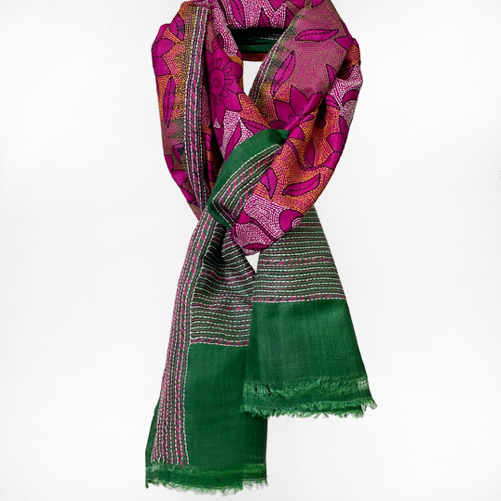 InDream カンタ 刺繍 ストール50×190cm インド 刺し子 インテリア マフラー クリスマス ギフト おしゃれ 誕生日 プレゼント 40代 50代 60代 70代