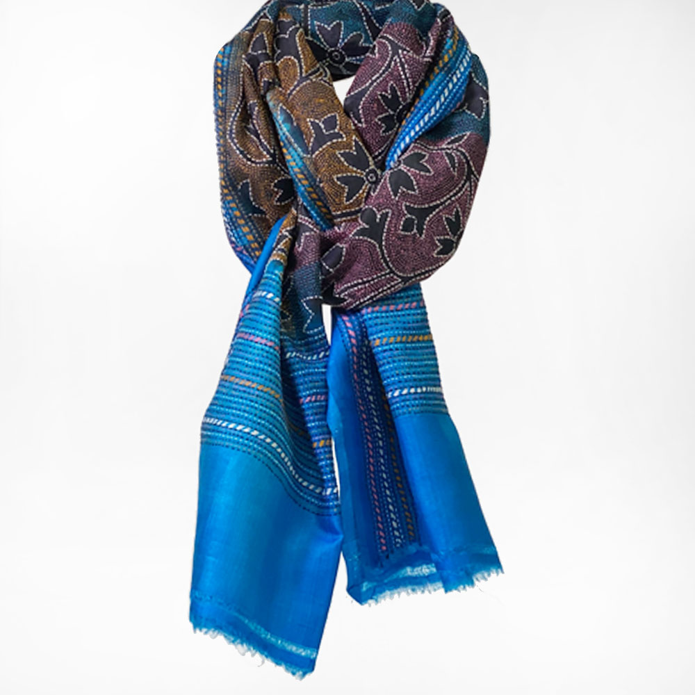 InDream カンタ 刺繍 ストール50×190cm インド 刺し子 インテリア マフラー クリスマス ギフト おしゃれ 誕生日 プレゼント 40代 50代 60代 70代