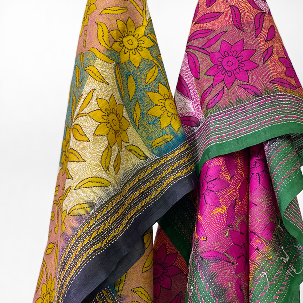 InDream カンタ 刺繍 ストール50×190cm インド 刺し子 インテリア マフラー クリスマス ギフト おしゃれ 誕生日 プレゼント 40代 50代 60代 70代