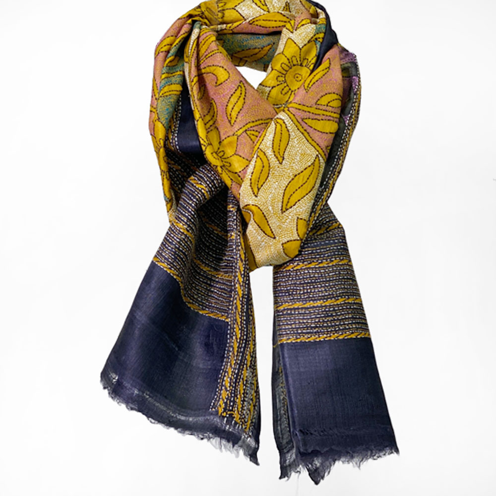 InDream カンタ 刺繍 ストール50×190cm インド 刺し子 インテリア マフラー クリスマス ギフト おしゃれ 誕生日 プレゼント 40代 50代 60代 70代