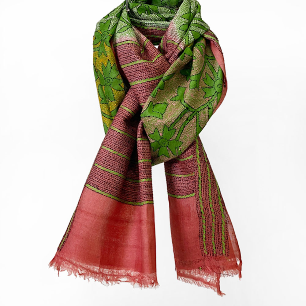 InDream カンタ 刺繍 ストール50×190cm インド 刺し子 インテリア マフラー クリスマス ギフト おしゃれ 誕生日 プレゼント 40代 50代 60代 70代