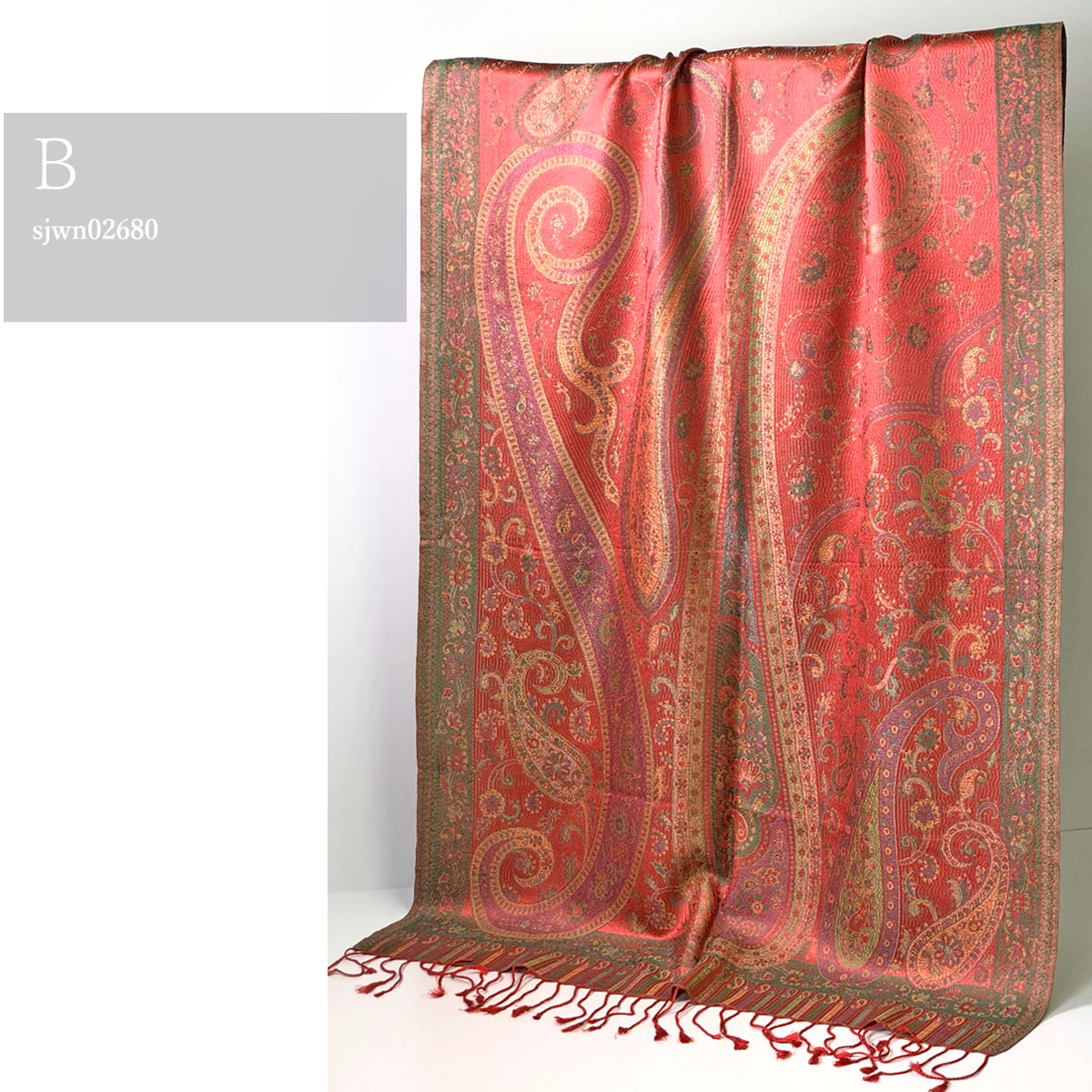 InDream ペイズリー柄 シルク ストール 大判 70cmx200cm ショール レッド 赤 還暦 お祝い 着物ショール クリスマス ギフト おしゃれ 誕生日 プレゼント おしゃれ 50代 60代 70代 80代