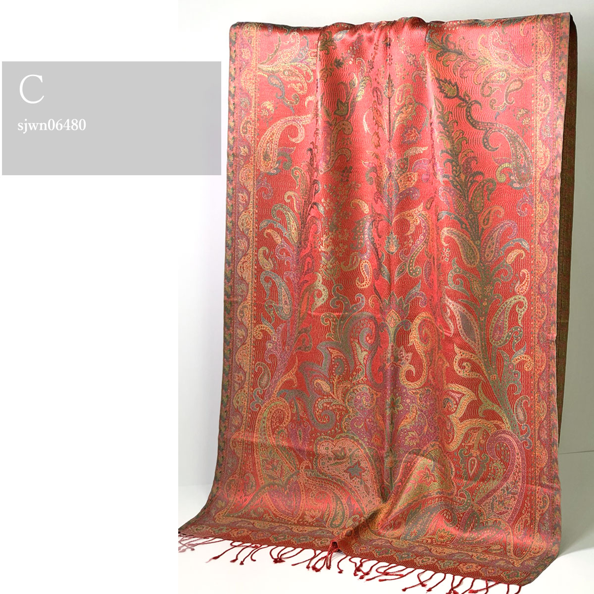 InDream ペイズリー柄 シルク ストール 大判 70cmx200cm ショール レッド 赤 還暦 お祝い 着物ショール クリスマス ギフト おしゃれ 誕生日 プレゼント おしゃれ 50代 60代 70代 80代