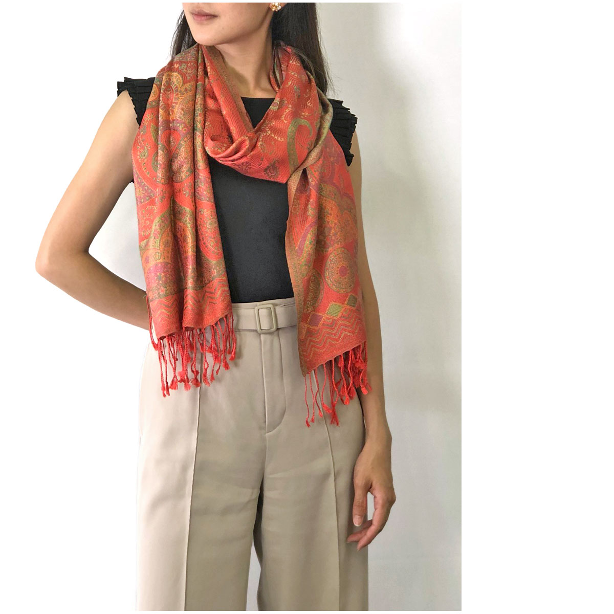 InDream ペイズリー柄 シルク ストール 大判 70cmx200cm ショール レッド 赤 還暦 お祝い 着物ショール クリスマス ギフト おしゃれ 誕生日 プレゼント おしゃれ 50代 60代 70代 80代