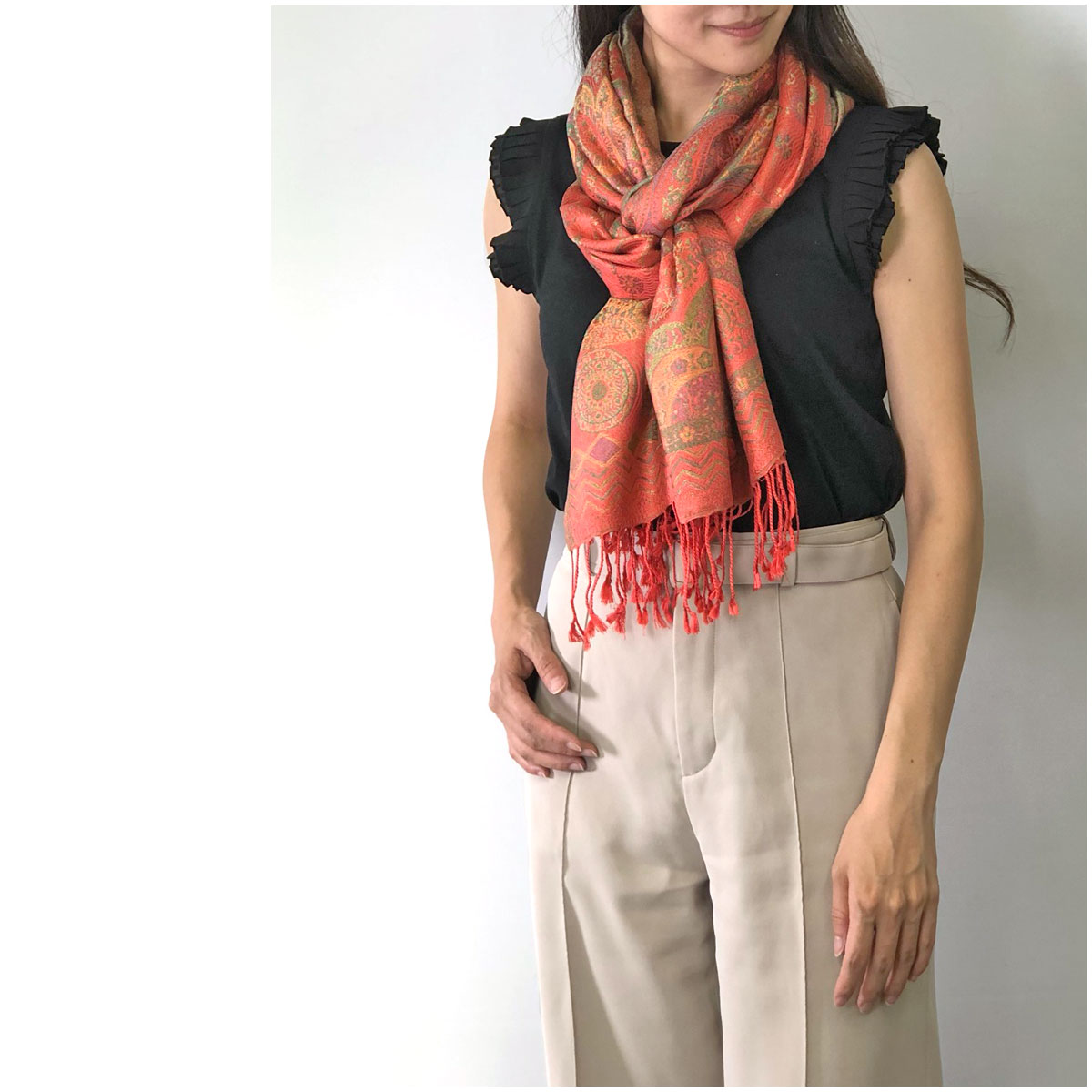 InDream ペイズリー柄 シルク ストール 大判 70cmx200cm ショール レッド 赤 還暦 お祝い 着物ショール クリスマス ギフト おしゃれ 誕生日 プレゼント おしゃれ 50代 60代 70代 80代