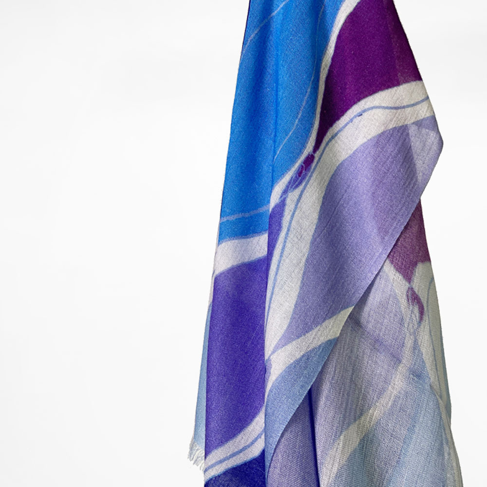 PASHMA パシュマ ストール プリント ブルー パープル 古希祝い 春 夏 秋 冬 クリスマス ギフト おしゃれ 誕生日 プレゼント 50代 60代 70代 80代