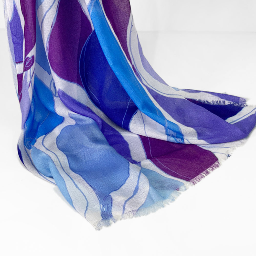 PASHMA パシュマ ストール プリント ブルー パープル 古希祝い 春 夏 秋 冬 クリスマス ギフト おしゃれ 誕生日 プレゼント 50代 60代 70代 80代
