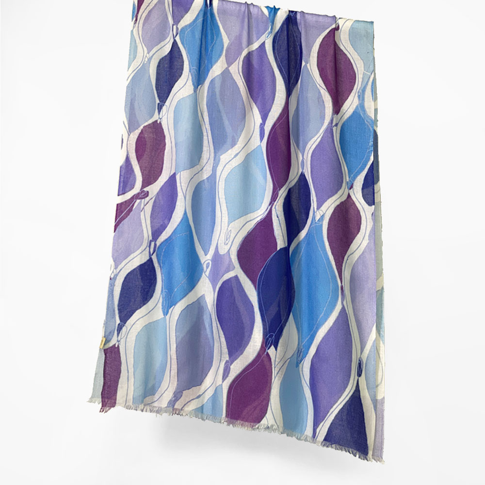 PASHMA パシュマ ストール プリント ブルー パープル 古希祝い 春 夏 秋 冬 クリスマス ギフト おしゃれ 誕生日 プレゼント 50代 60代 70代 80代