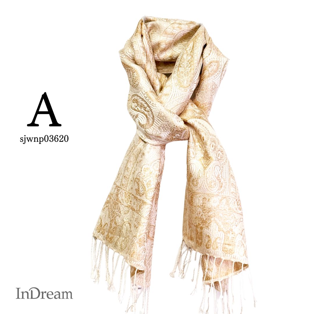 InDream ペイズリー柄 シルク ストール 小判 ［36cmx170cm］アイボリー ベージュ ゴールド 春 誕生日 プレゼント 母の日 ギフト フォーマル スカーフ レディース メンズ マフラー 女性 お祝い オフィス 春夏