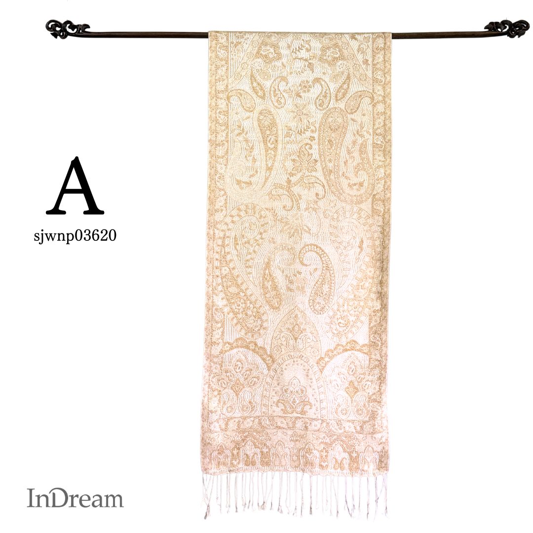 InDream ペイズリー柄 シルク ストール 小判 ［36cmx170cm］アイボリー ベージュ ゴールド 春 誕生日 プレゼント 母の日 ギフト フォーマル スカーフ レディース メンズ マフラー 女性 お祝い オフィス 春夏