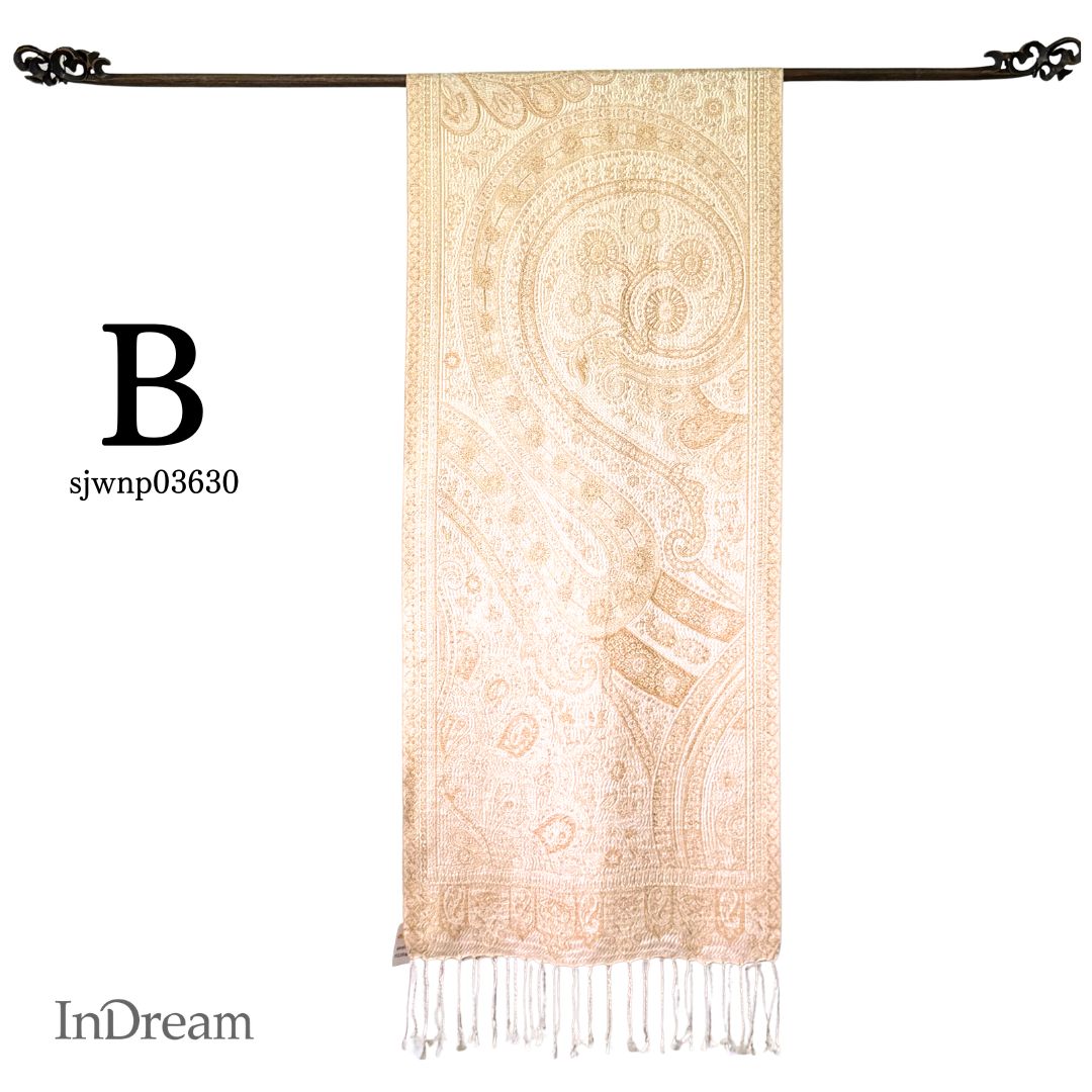 InDream ペイズリー柄 シルク ストール 小判 ［36cmx170cm］アイボリー ベージュ ゴールド 春 誕生日 プレゼント 母の日 ギフト フォーマル スカーフ レディース メンズ マフラー 女性 お祝い オフィス 春夏