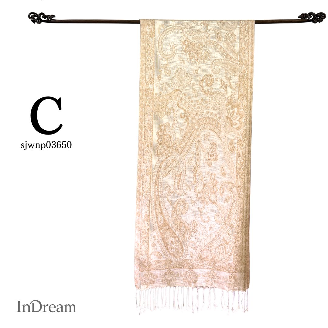 InDream ペイズリー柄 シルク ストール 小判 ［36cmx170cm］アイボリー ベージュ ゴールド 春 誕生日 プレゼント 母の日 ギフト フォーマル スカーフ レディース メンズ マフラー 女性 お祝い オフィス 春夏