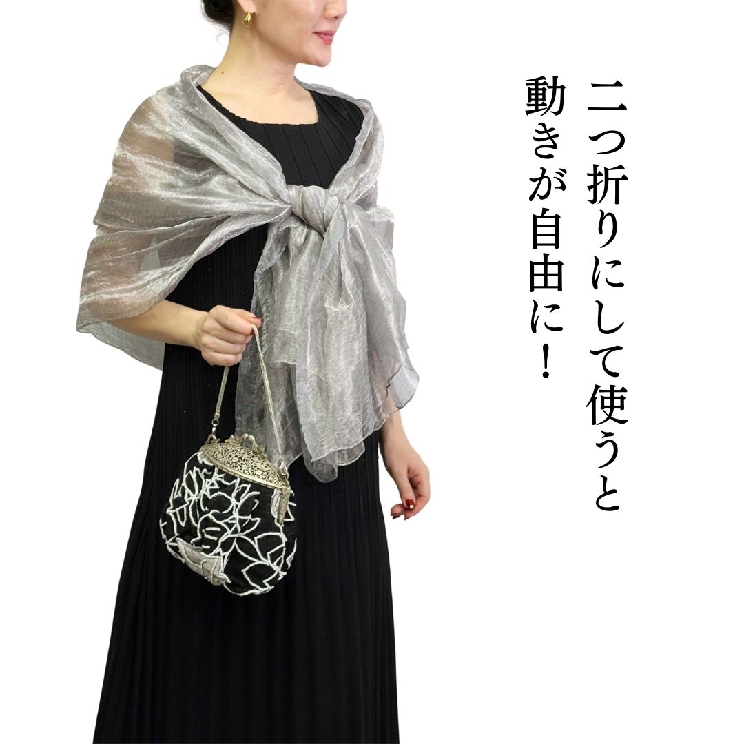 InDream シルク オーガンジー ストール  シルバー 大判 100x180cm 結婚式 ストール  パーティー  誕生日 プレゼント 母の日 ギフト 50代 60代 70代 80代 おしゃれ メンズ 春夏  秋 冬 おしゃれ 花嫁
