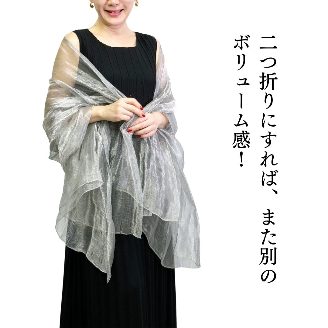 InDream シルク オーガンジー ストール  シルバー 大判 100x180cm 結婚式 ストール  パーティー  誕生日 プレゼント 母の日 ギフト 50代 60代 70代 80代 おしゃれ メンズ 春夏  秋 冬 おしゃれ 花嫁