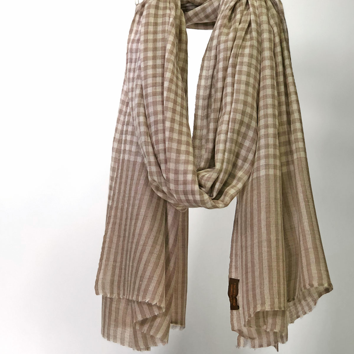 InDream パシュミナ ストール リングショール マフラ― カシミヤ100% チェック ベージュ/ホワイト クリスマス プレゼント ギフト誕生日 40代 50代 60代 70代 80代