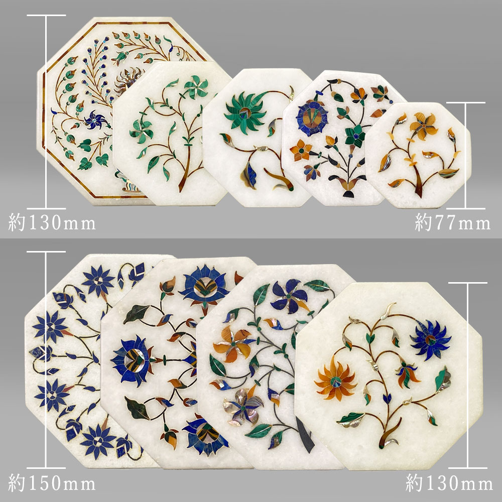 InDream 大理石象嵌細工 130×130mm 八角形プレート 母の日 ギフト