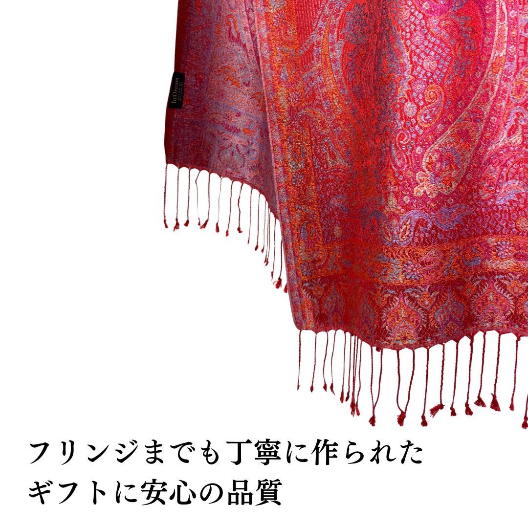 InDream ペイズリー柄 シルク ストール 小判 ［36cmx170cm］ 赤 ブルーミックス スカーフ レディース メンズ マフラー 誕生日 プレゼント 母の日 ギフト 50代 60代 70代 80代 おしゃれ 女性 シニア お祝い36x170cm