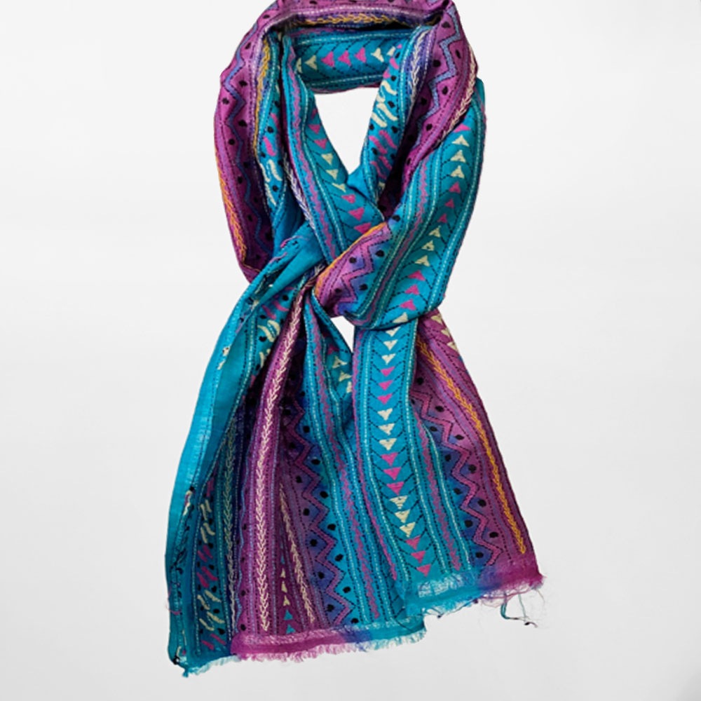 InDream カンタ 刺繍 ストール50×190cm インド 刺し子 インテリア マフラー ブルー クリスマス ギフト おしゃれ 誕生日 プレゼント 40代 50代 60代 70代