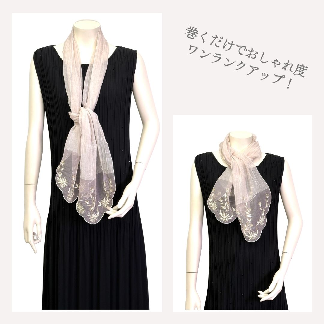 InDream シルクコットン/オーガンジー 刺繍 ストール プリント プラム ピンク [35cmx180cm] 母の日 ギフト 誕生日 プレゼント 古希 喜寿 傘寿 米寿 お祝い人気 結婚式 パーティー  春ストール  女性 春 夏 秋 冬 おしゃれ