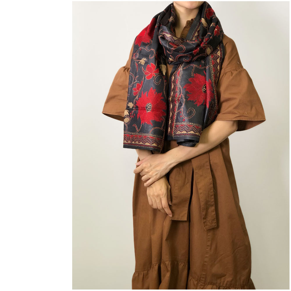 InDream カンタ 刺繍 ストール 50×200cm インド 刺し子 インテリア 3デザイン シルク インテリア クリスマス ギフト おしゃれ 誕生日 プレゼント おしゃれ 40代 50代 60代 70代