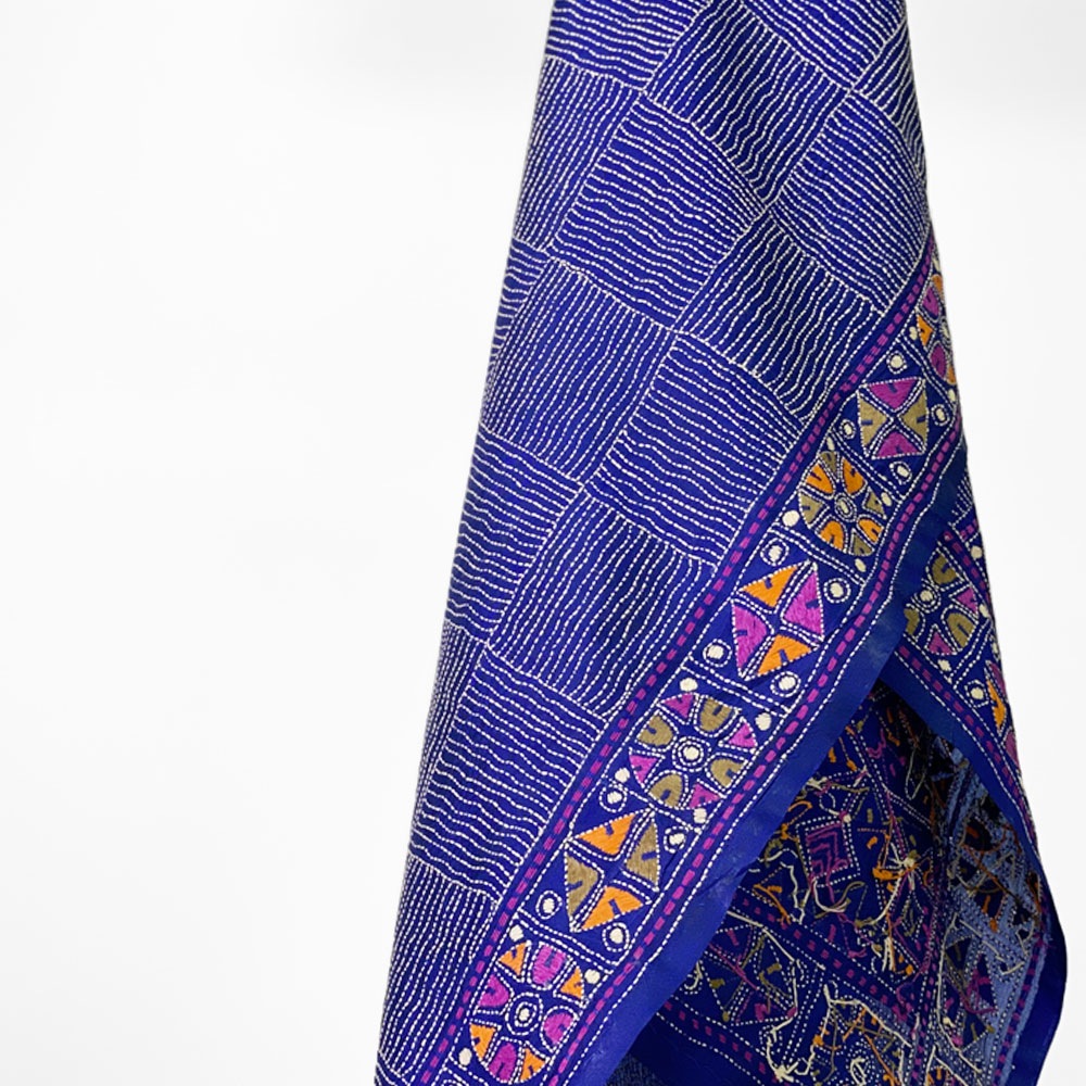 InDream カンタ 刺繍 ストール約50×190cmインド 刺し子 インテリア マフラー ブルー クリスマス ギフト おしゃれ 誕生日 プレゼント 40代 50代 60代 70代