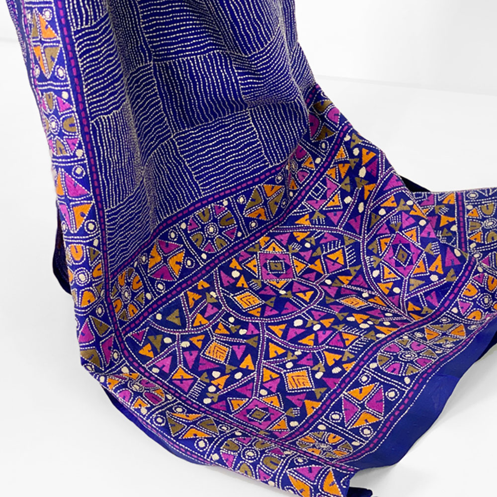 InDream カンタ 刺繍 ストール約50×190cmインド 刺し子 インテリア マフラー ブルー クリスマス ギフト おしゃれ 誕生日 プレゼント 40代 50代 60代 70代