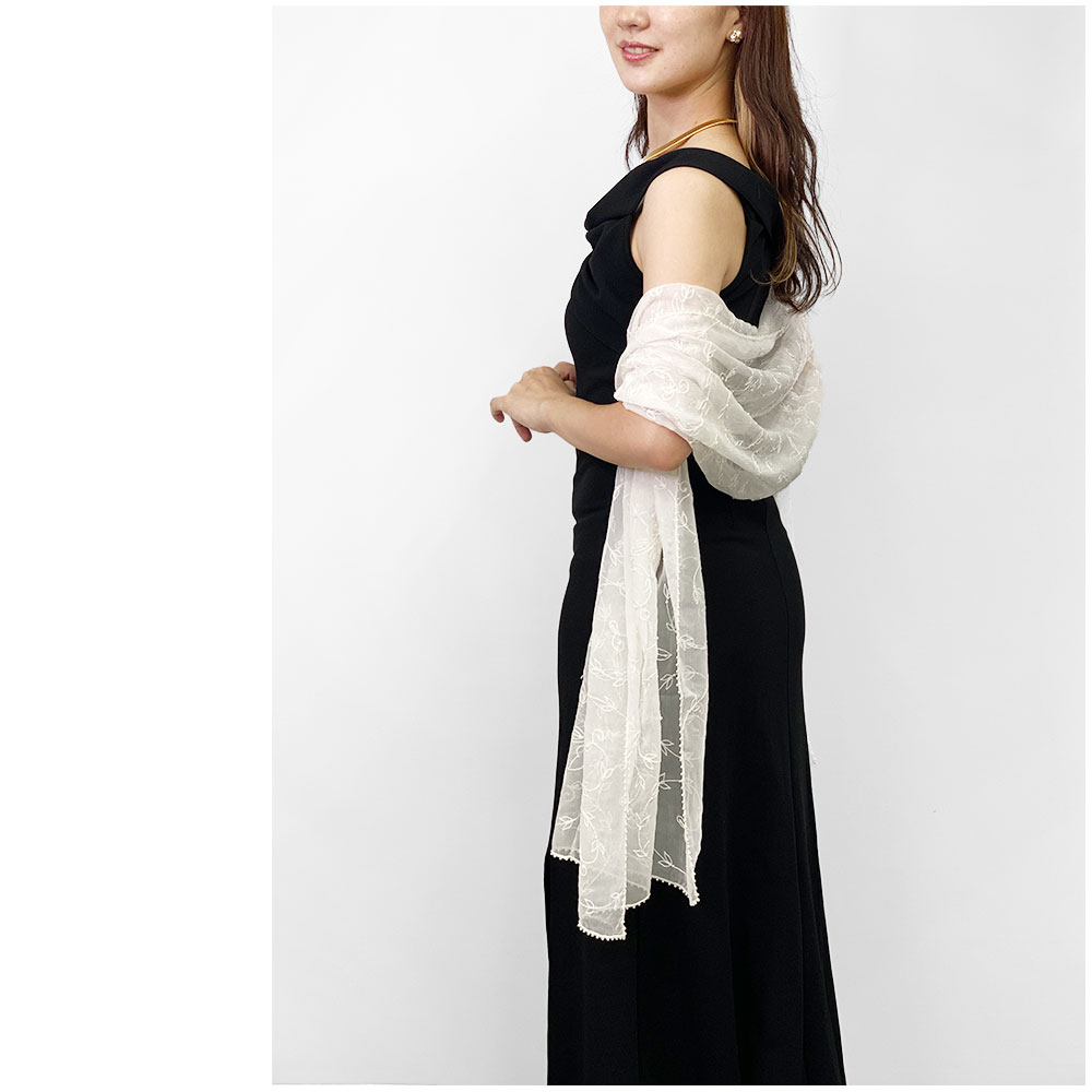 InDream クリスマス プレゼント 誕生日 プレゼントシルク シフォン ストール 薄手 刺繍 ホワイト スカーフ 結婚式 パーティー ギフト 春夏 30代 40代 50代 60代