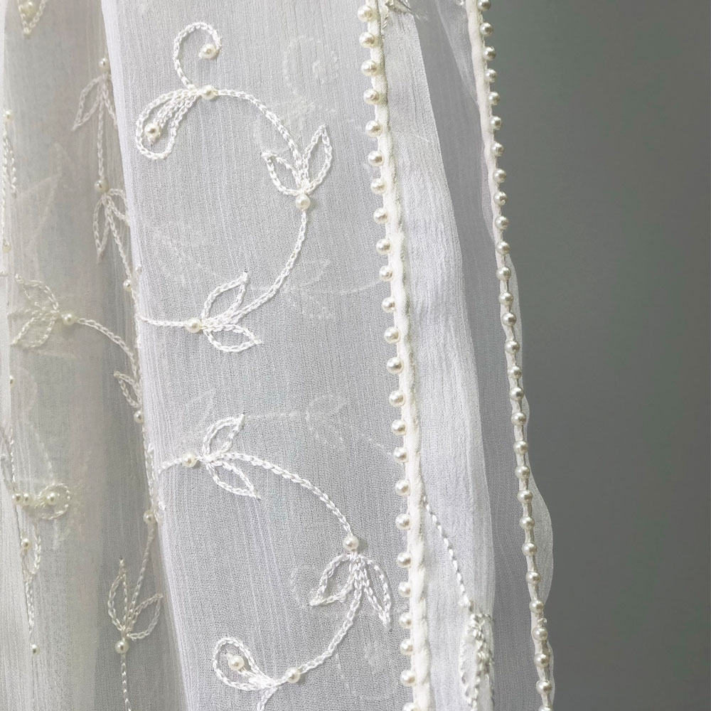 InDream クリスマス プレゼント 誕生日 プレゼントシルク シフォン ストール 薄手 刺繍 ホワイト スカーフ 結婚式 パーティー ギフト 春夏 30代 40代 50代 60代