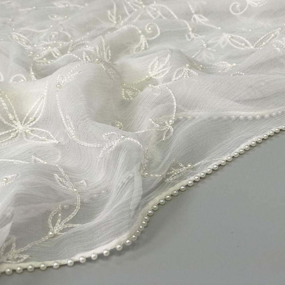 InDream クリスマス プレゼント 誕生日 プレゼントシルク シフォン ストール 薄手 刺繍 ホワイト スカーフ 結婚式 パーティー ギフト 春夏 30代 40代 50代 60代