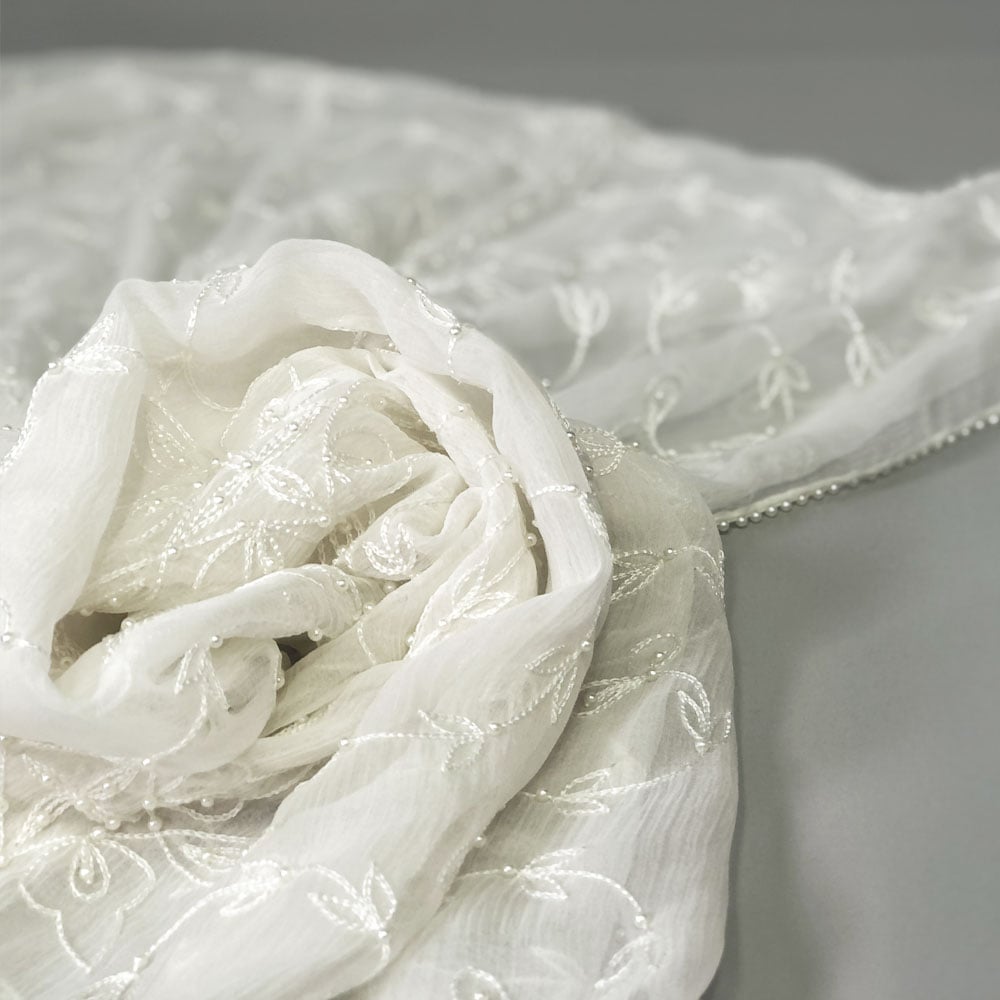 InDream クリスマス プレゼント 誕生日 プレゼントシルク シフォン ストール 薄手 刺繍 ホワイト スカーフ 結婚式 パーティー ギフト 春夏 30代 40代 50代 60代